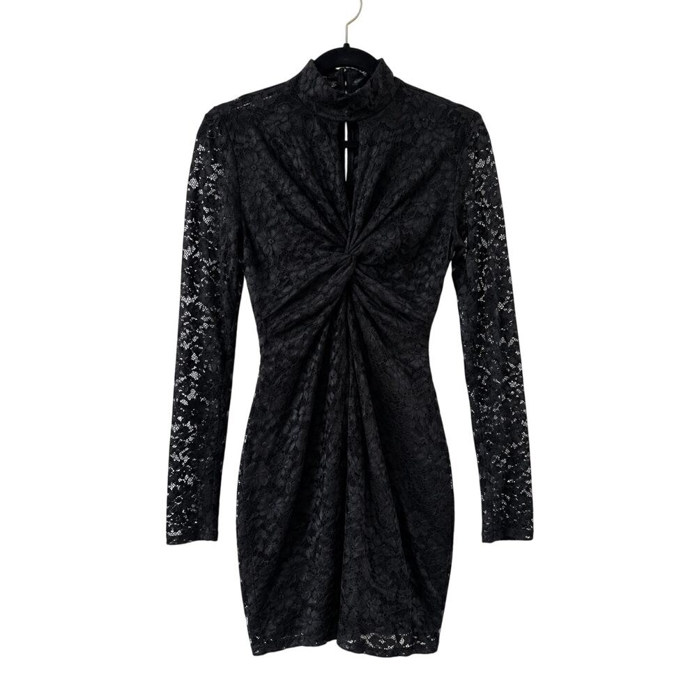 Y2k Moda International Mock Neck Long Sleeve Lace Mini Dress Black Size Medium